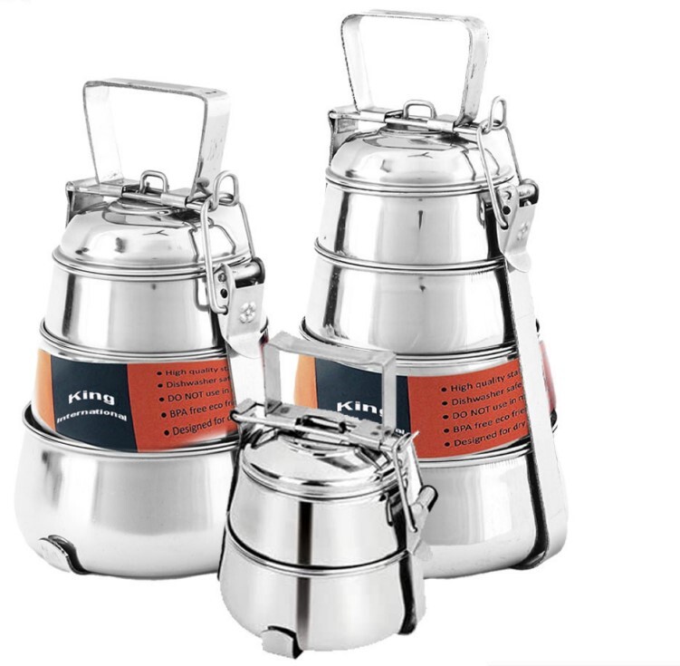 SS BLACK WHITE BELLY 2 TIER LUNCH BOX