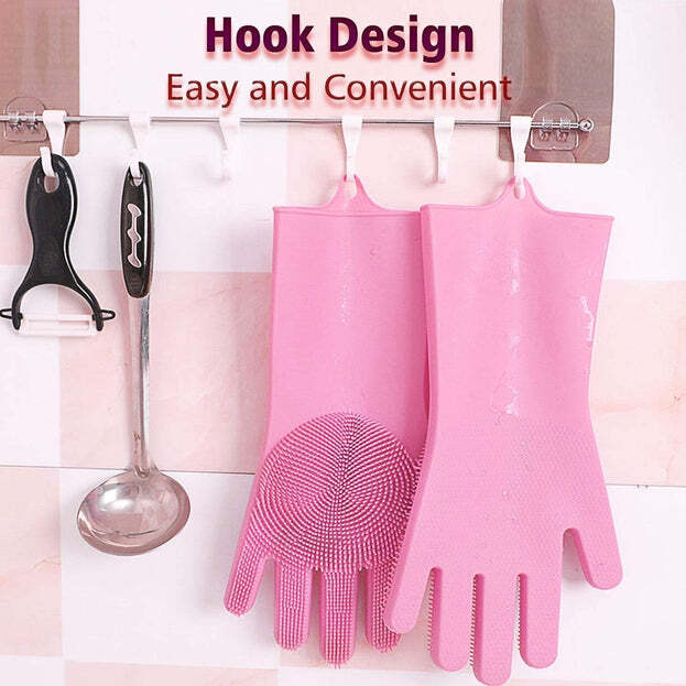 REUSABLE SILICONE CLEANING BRUSH SCRUBBER GLOVES (MULTICOLOR) 0714