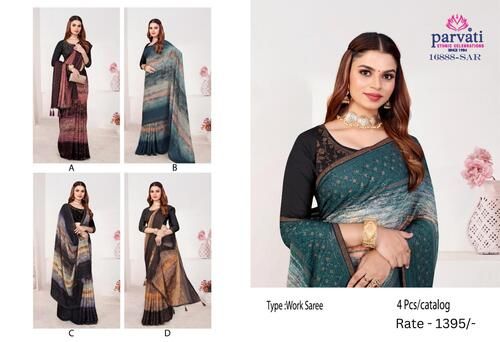 Ciffon Work Multi Colour Silk Saree For Party Wear collection