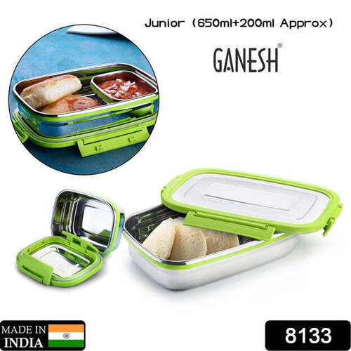 GANESH JUNIOR STAINLESS STEEL LUNCH PACK FOR OFFICE AND SCHOOL USE (8133)