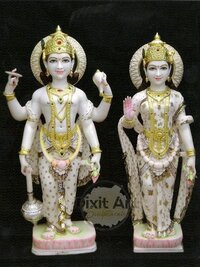 Vishnu Laxmi Marble Statue - Color: White And Gold