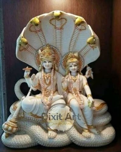 Marble Vishnu Laxmi Statue With Sheshnag