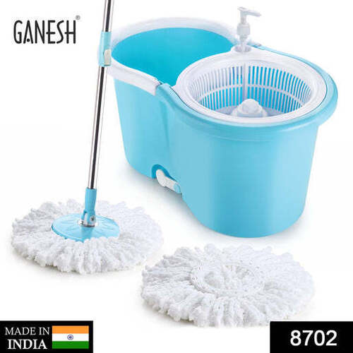 PLASTIC SPINNER BUCKET MOP 360 DEGREE SELF SPIN WRINGING WITH 2 ABSORBERS FOR HOME AND OFFICE FLOOR CLEANING MOPS SET (8702)