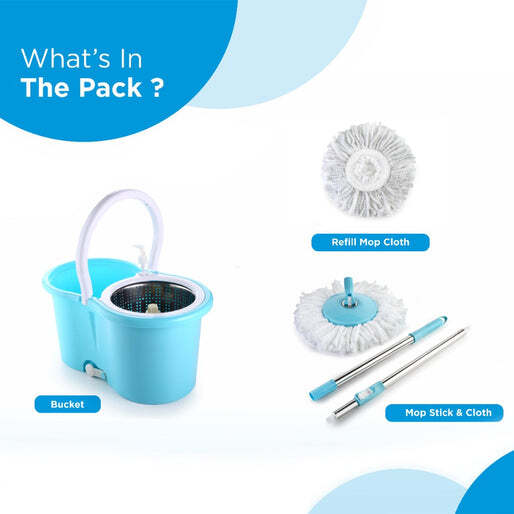 STEEL SPINNER BUCKET MOP 360 DEGREE SELF SPIN WRINGING WITH 2 ABSORBERS FOR HOME AND OFFICE FLOOR CLEANING MOPS SET (8704)