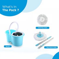 STEEL SPINNER BUCKET MOP 360 DEGREE SELF SPIN WRINGING WITH 2 ABSORBERS FOR HOME AND OFFICE FLOOR CLEANING MOPS SET (8704)