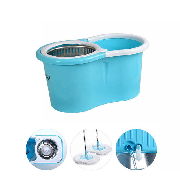 RAPID STEEL SPINNER BUCKET MOP 360 DEGREE SELF SPIN WRINGING WITH 2 ABSORBERS FOR HOME AND OFFICE FLOOR CLEANING MOPS SET (8714)