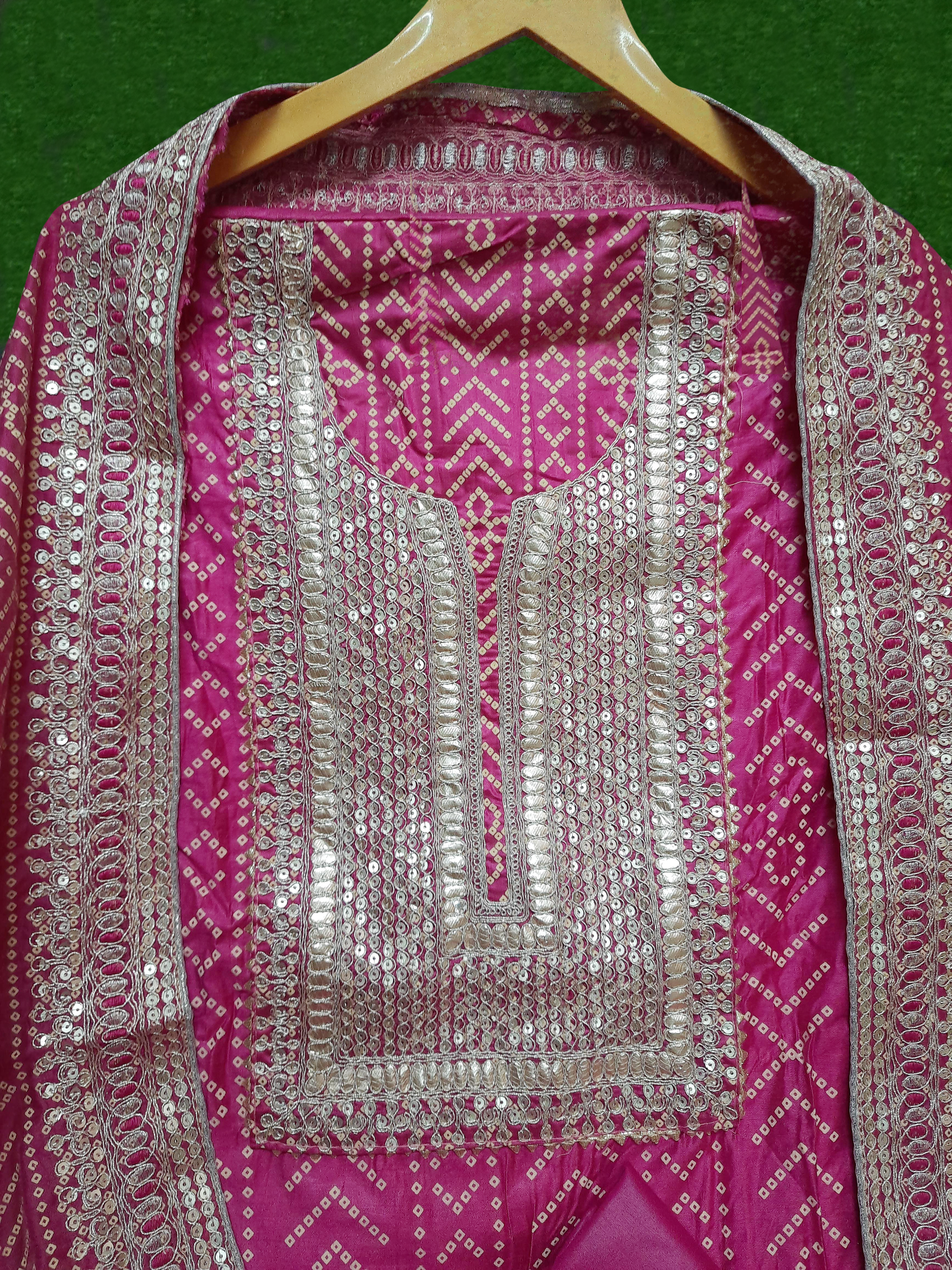 Latest dress material lichi Havey Chandery Cotton And Khadi Print Work