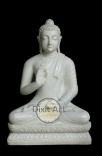 Marble Buddha Sculpture - Hand-carved, Medium Height, Standard Size | Traditional Style, Serene White Color, Ideal For Decoration