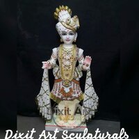 Swami Narayan Ji Marble Statue - Color: White And Gold