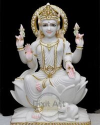 Marble Laxmi Statue - Handcrafted White Marble, 24 Inches Tall, Glossy Smooth Finish | Traditional Indian Design, Intricate Hand Carving