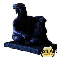 Marble Ssitting Shivaji Statue - Color: Black