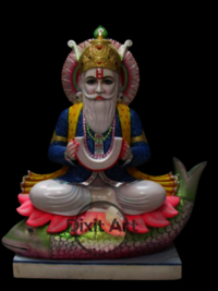 Marble Jhulelal Statue - Customizable Size, Handcrafted Marble With Polished Finish, Multicolor Design, Traditional Religious Theme, Intricate Hand Painting