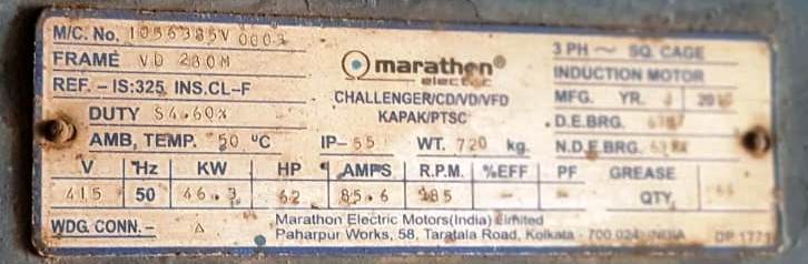 50 HP TO 960 RPM MARATHON ELECTRIC MOTOR