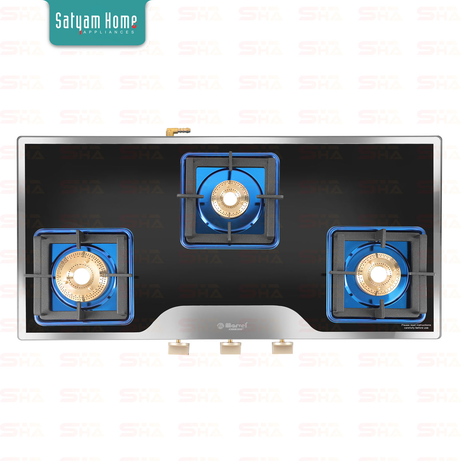 3 Burner Mirror Glass With Blue Mirror Finish Frame - SILAS (BLUE) 3504