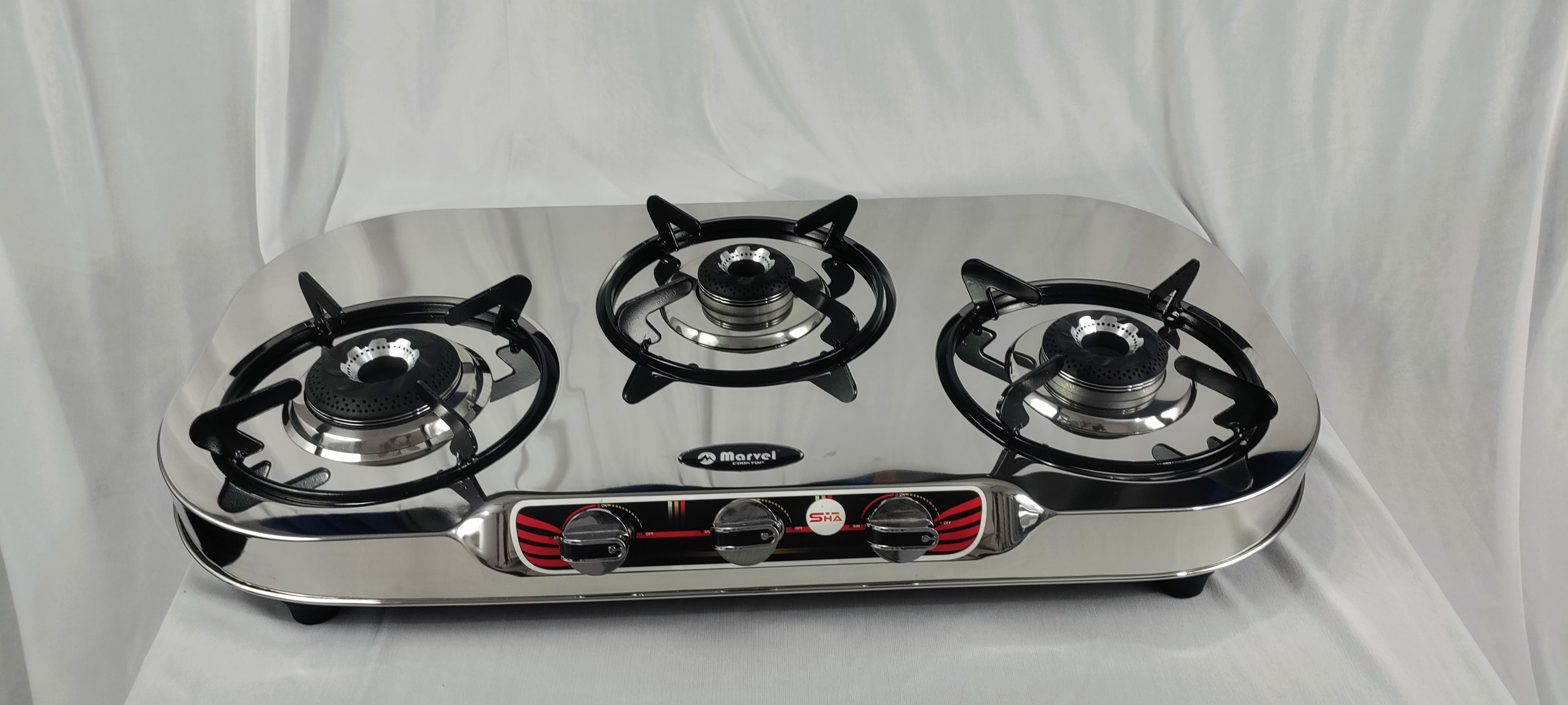 3 Burner Plain Glen - Jointless Stainless Steel Gas Stove - ZERO 3205