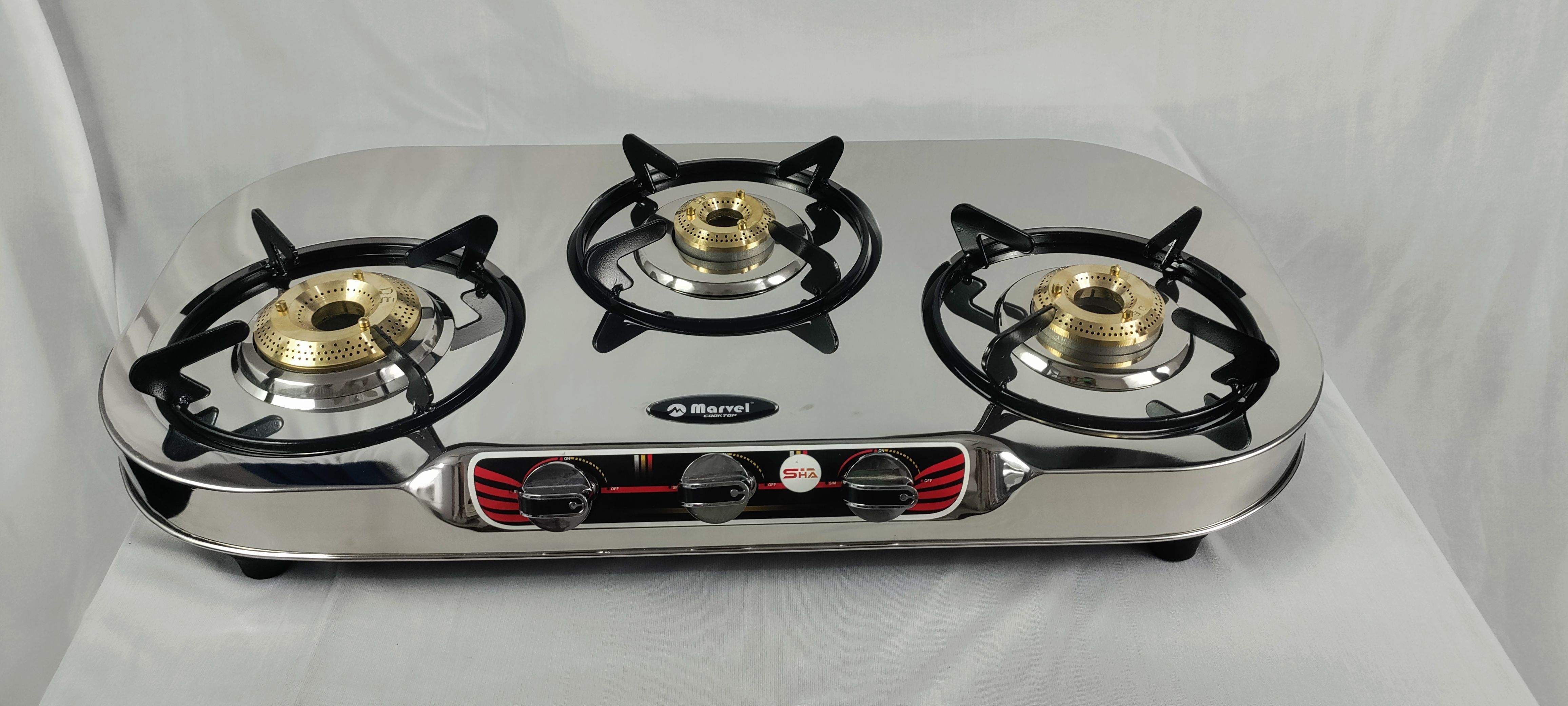 3 Burner Plain Glen - Jointless Stainless Steel Gas Stove - ZERO 3205