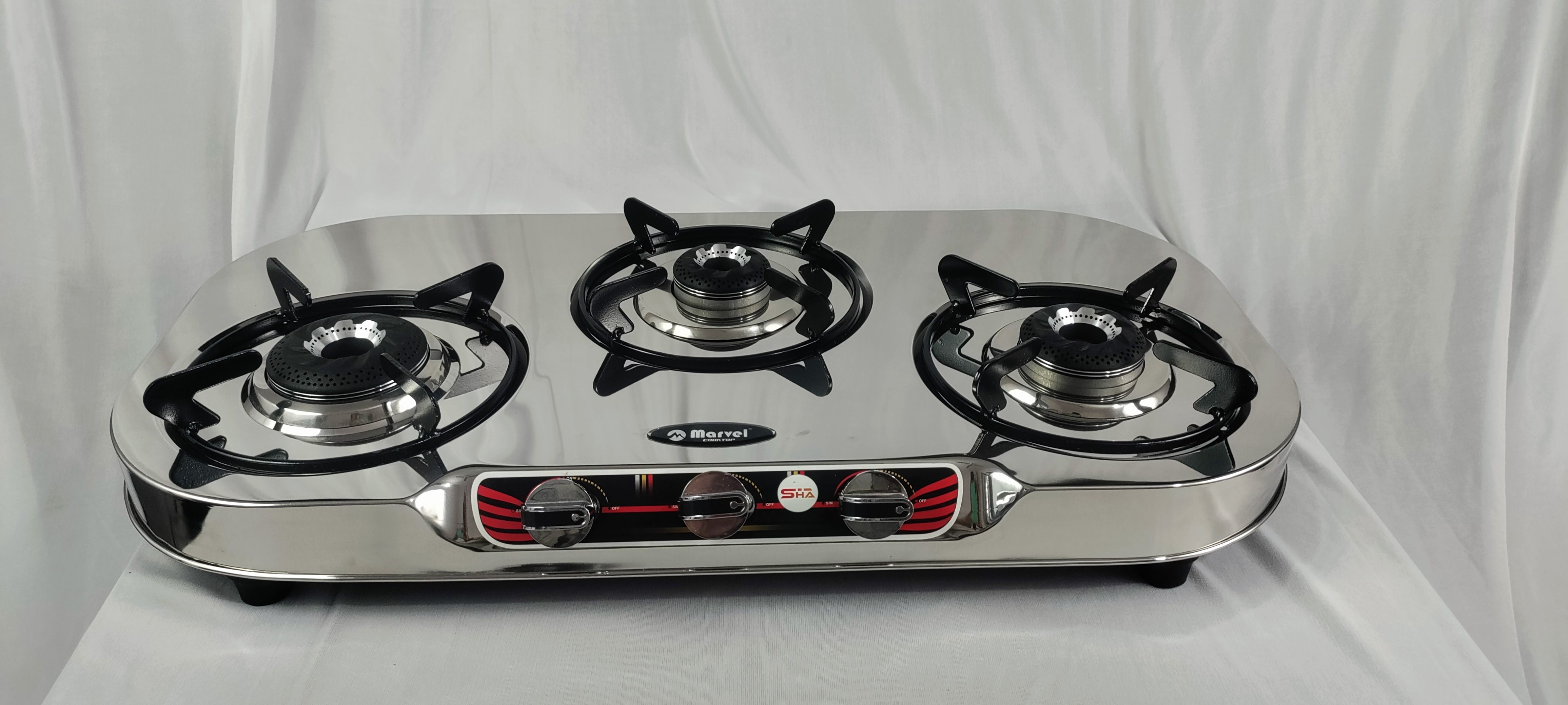 3 Burner Plain Glen - Jointless Stainless Steel Gas Stove - ZERO 3205