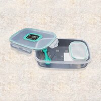 MULTIPURPOSE AIR TIGHT 4 SIDE LOCK FOOD GRADE LUNCH BOX WITH SMALL SQUARE CONTAINER AND SPOON (5896)