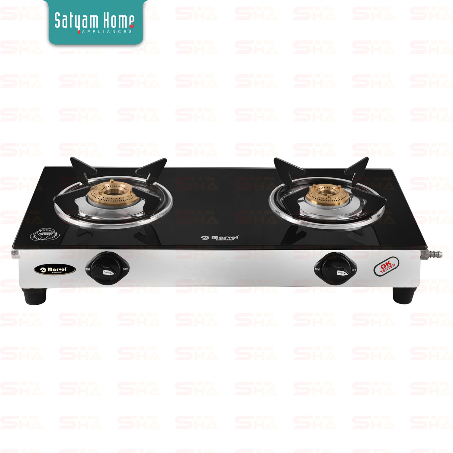 2 Burner Crystal Black Nano Glass With SS Frame  - Titan SS 2401