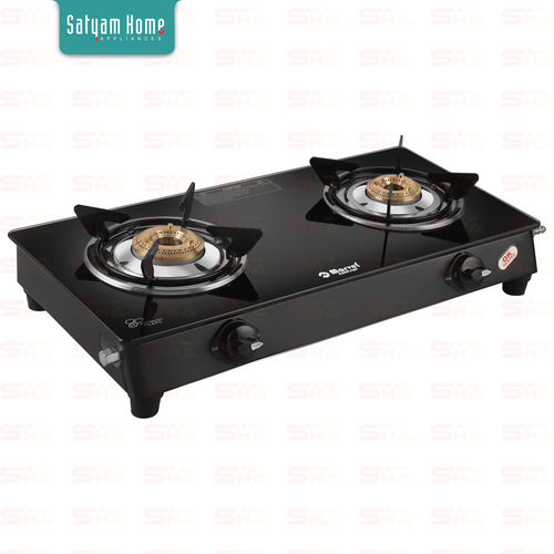 2 Burner Crystal Black Nano Glass With MS Frame  - Titan MS 2402