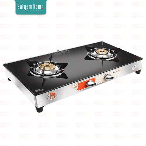 2 Burner Crystal Black Glass With SS Frame- Regular - ARES SS 2404