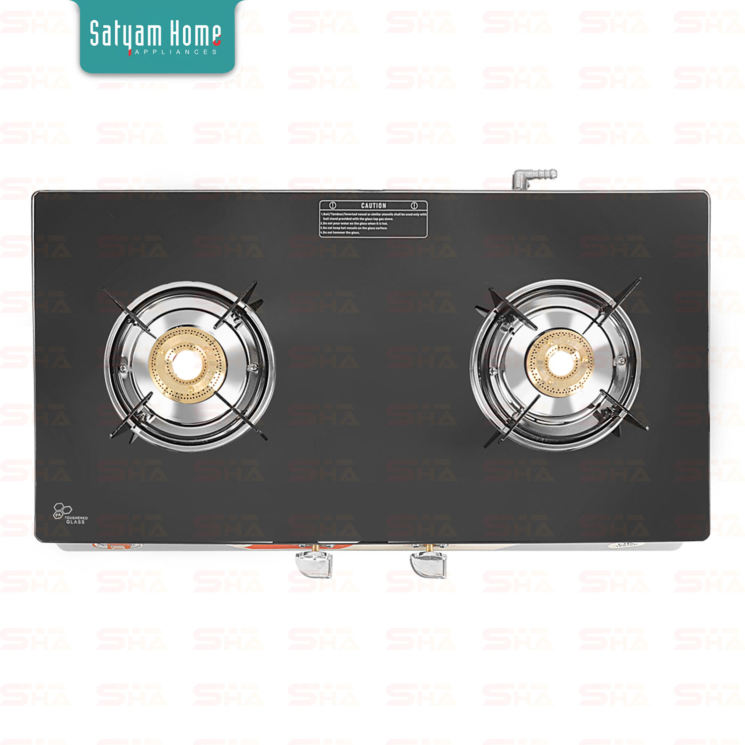 2 Burner Crystal Black Glass With SS Frame- Regular - ARES SS 2404