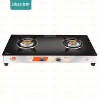 2 Burner Crystal Black Glass With SS Frame- Regular - ARES SS 2404