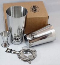 Ss Bar Set Of 4 Pcs - Stainless Steel, 1000ml Capacity, Customizable Design, Easy To Clean , Includes Shot Glass For Convenient Enjoyment
