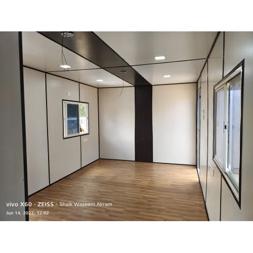 Steel Portable Office Cabin - Container Material, Gray Color | Steel Door, Sliding Window for Hotels and Restaurants