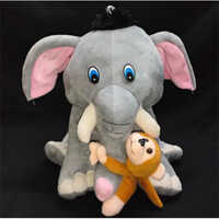 900 Elephant With Monkey Plush Toy - Full Stuffed, 35cm Grey Color, Perfect For Children