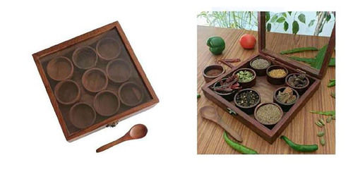 WOOD 9 ROUND DETACHABLE SPICE BOX