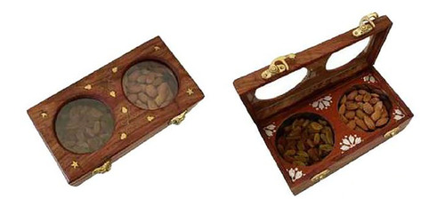 WOOD 2 ROUND FIXED STEEL CONTAINER SPICE BOX