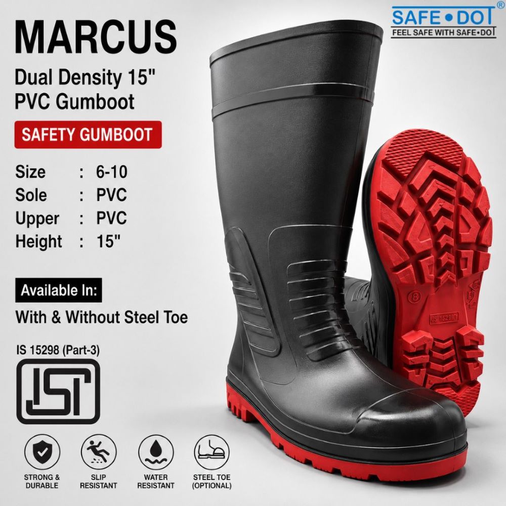 Safedot Gumboot - Black With Red Sole, Unisex Size 6 To 11 | Durable Design For Versatile Outdoor Use