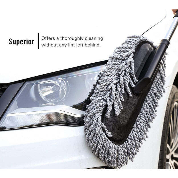 CAR DUSTER LONG RETRACTABLE / SOFT / NON-SLIP / HANDLE MULTIPURPOSE MICROFIBER WASH BRUSH VEHICLE INTERIOR AND EXTERIOR CLEANING KIT WITH FOR CAR