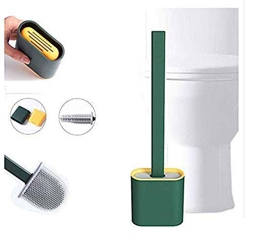 SILICONE TOILET BRUSH WITH HOLDER STAND FOR BATHROOM CLEANING (1410)