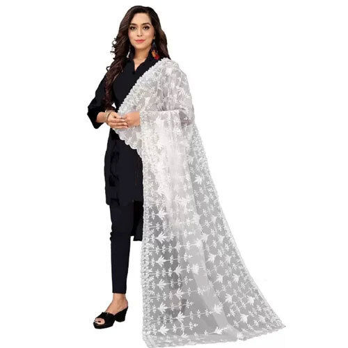 Indian White Fancy Net Dupatta