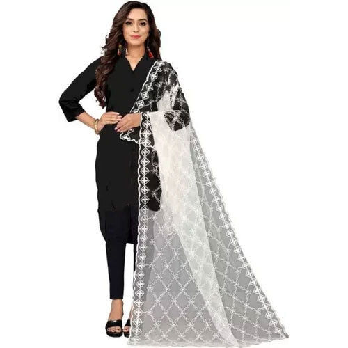 White Fancy Cut Work Net Dupatta