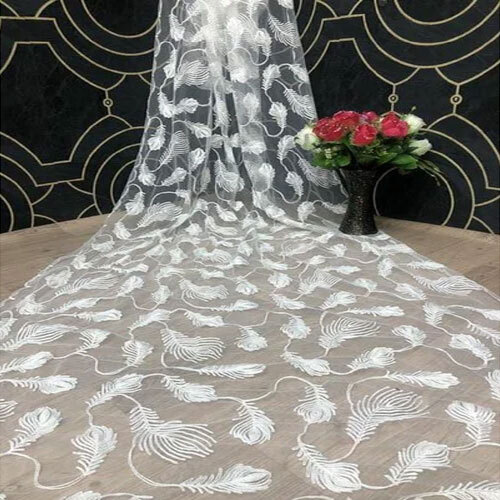 White Net Dupatta - Customized Sizes, Elegant Embroidered Design | Lightweight, Washable, Perfect for Summer Occasions