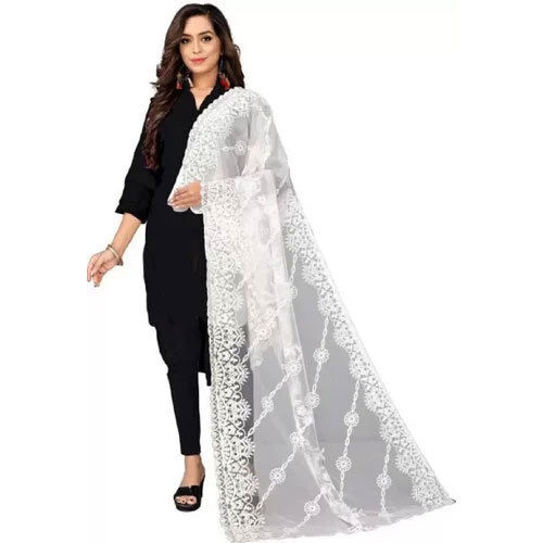 Indian White Soft Net Dupatta