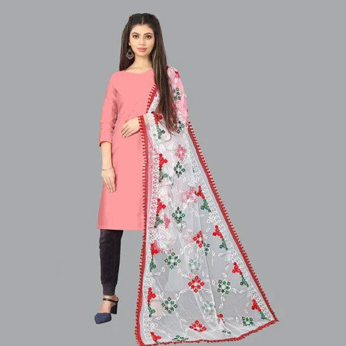 Multicolor Ladies Embroidered Multicolour Net Dupatta