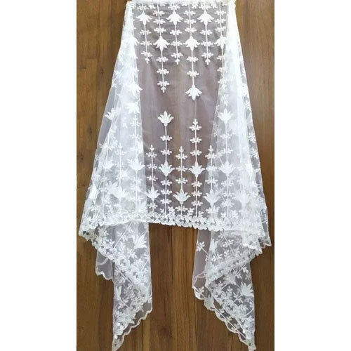 Indian White Embroidered Net Dupatta