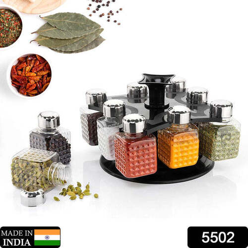 ALL NEW SQUARE 8 BOTTLE DESIGN 360 DEGREE REVOLVING SPICE RACK CONTAINER CONDIMENT PIECES SET SQUARE SMALL CONTAINER (5502)