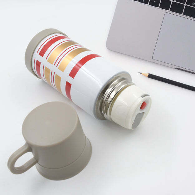 STAINLESS STEEL THERMOS WATER BOTTLE DOUBLE WALLED VACUUM CUP 12 HOUR HEAT RETENTION MUG FOR TEA WATER COFFEE DISPENSER (400 ML) 8386