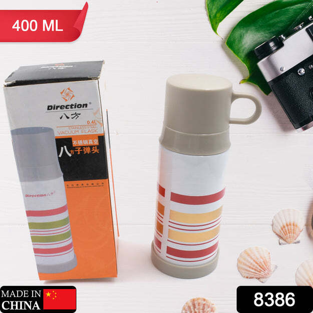 STAINLESS STEEL THERMOS WATER BOTTLE DOUBLE WALLED VACUUM CUP 12 HOUR HEAT RETENTION MUG FOR TEA WATER COFFEE DISPENSER (400 ML) 8386