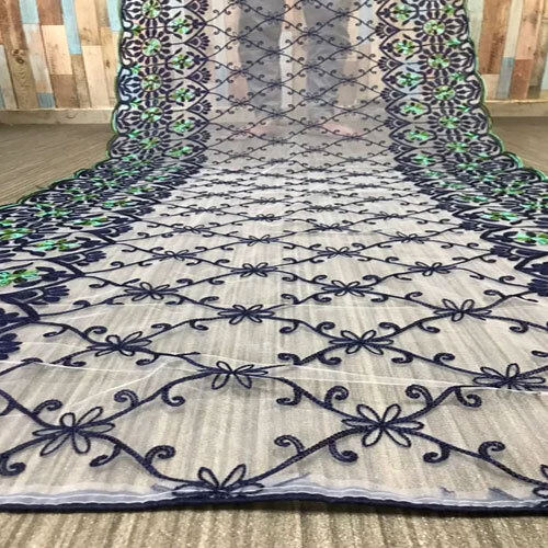 Blue Thread Embroidery Work Net Dupatta