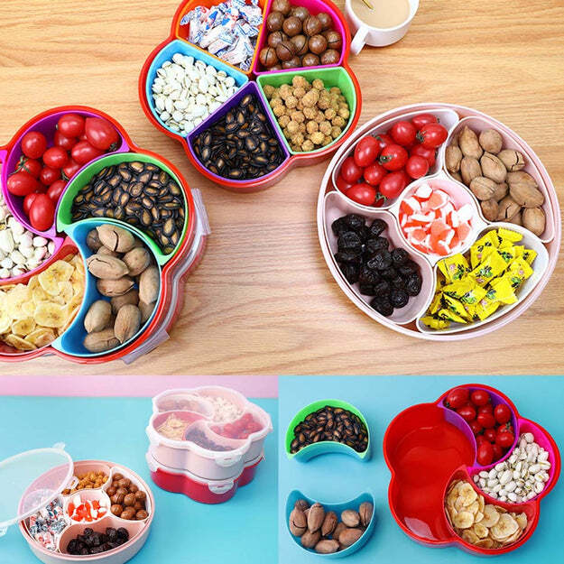 5COMPARTMENTS PARTY FOOD STORAGE SNACK NUTS BOX FOR PEANUTS FRUITS AND CANDY BOX FOR HOME AND KITCHEN USE (2863)