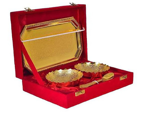 SSILVER BOWL SET GOLD PLATTED WITH TRAY