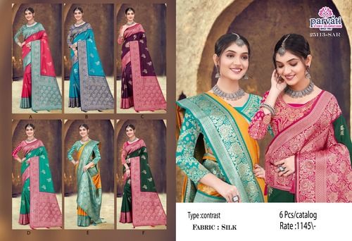 Contrast Zari Silk Saree With New Designs - Occasion: Ethnic