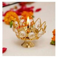 Golden Metal Diya - Stainless Steel, Decorative Flower Design, Hanging And Tabletop Use, Ideal For Home Dã©cor And Festive Occasions