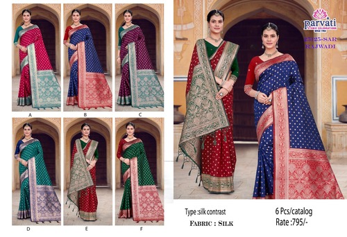 Contrast Silk Soft Banarasi Jari Work Saree